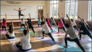 Students practising yoga during a Certified Yoga Course at Govt. College Pabla.